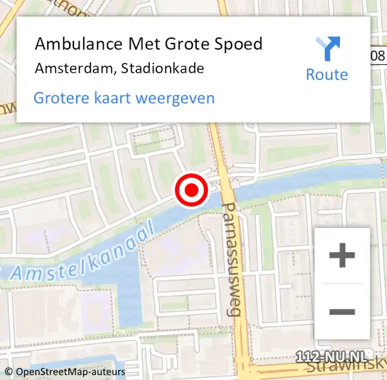 Locatie op kaart van de 112 melding: Ambulance Met Grote Spoed Naar Amsterdam, Stadionkade op 9 september 2018 14:04