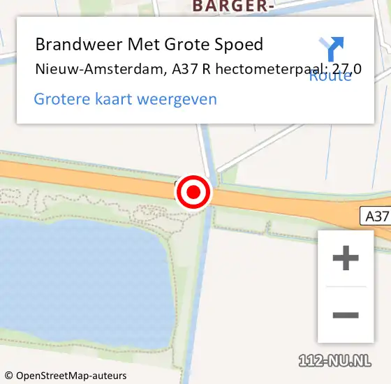 Locatie op kaart van de 112 melding: Brandweer Met Grote Spoed Naar Nieuw-Amsterdam, A37 L hectometerpaal: 28,5 op 8 maart 2014 15:13
