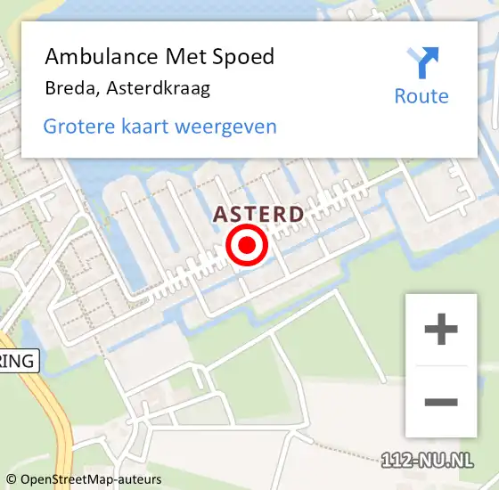 Locatie op kaart van de 112 melding: Ambulance Met Spoed Naar Breda, Asterdkraag op 9 september 2018 16:48