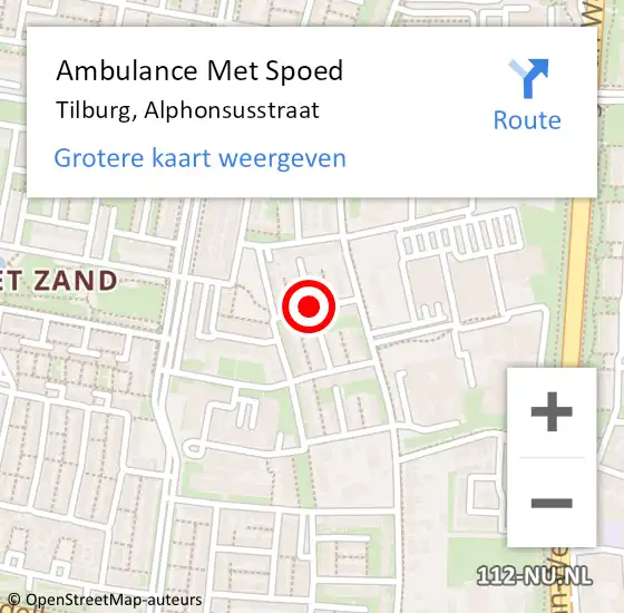 Locatie op kaart van de 112 melding: Ambulance Met Spoed Naar Tilburg, Alphonsusstraat op 9 september 2018 17:55
