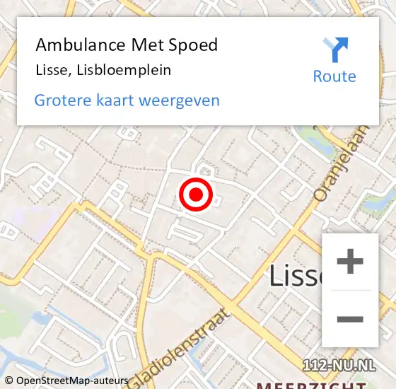 Locatie op kaart van de 112 melding: Ambulance Met Spoed Naar Lisse, Lisbloemplein op 9 september 2018 18:10