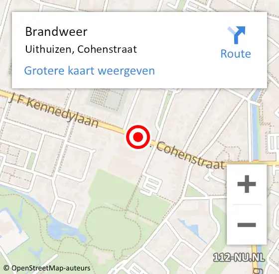 Locatie op kaart van de 112 melding: Brandweer Uithuizen, Cohenstraat op 9 september 2018 19:29