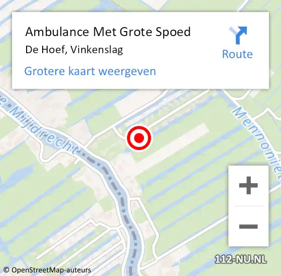 Locatie op kaart van de 112 melding: Ambulance Met Grote Spoed Naar De Hoef, Vinkenslag op 9 september 2018 22:53