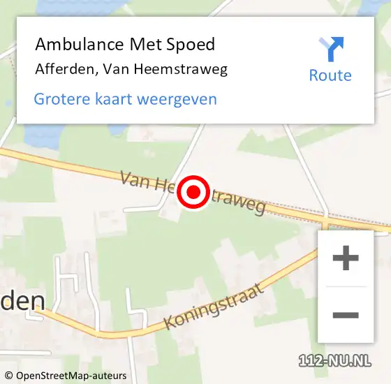Locatie op kaart van de 112 melding: Ambulance Met Spoed Naar Afferden, Van Heemstraweg op 10 september 2018 09:06