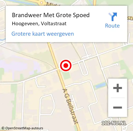 Locatie op kaart van de 112 melding: Brandweer Met Grote Spoed Naar Hoogeveen, Voltastraat op 10 september 2018 09:55
