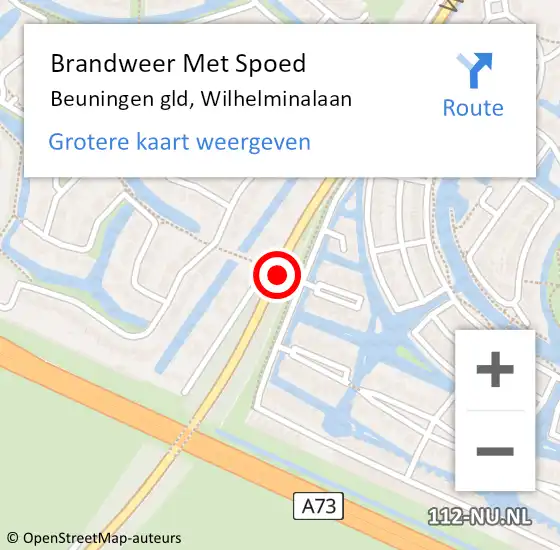 Locatie op kaart van de 112 melding: Brandweer Met Spoed Naar Beuningen gld, Wilhelminalaan op 10 september 2018 10:09