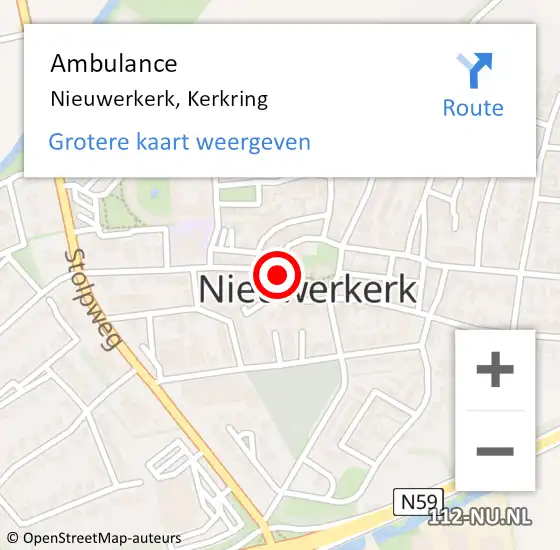Locatie op kaart van de 112 melding: Ambulance Nieuwerkerk, Kerkring op 10 september 2018 10:21