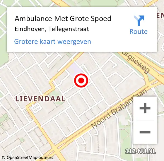 Locatie op kaart van de 112 melding: Ambulance Met Grote Spoed Naar Eindhoven, Tellegenstraat op 10 september 2018 14:11