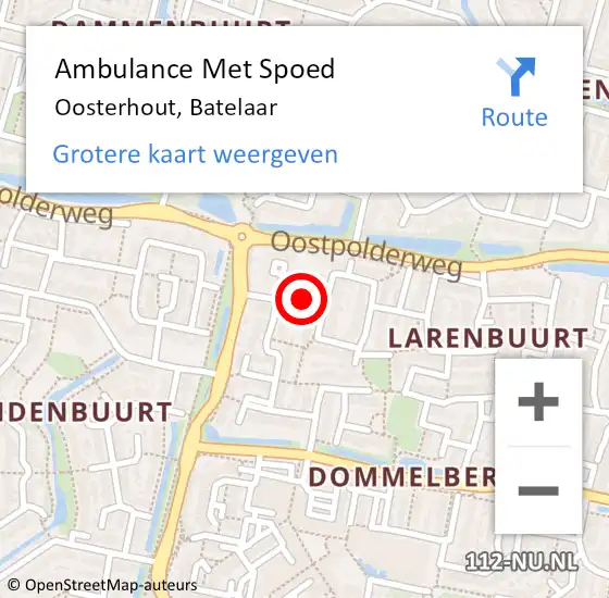 Locatie op kaart van de 112 melding: Ambulance Met Spoed Naar Oosterhout, Batelaar op 10 september 2018 14:16