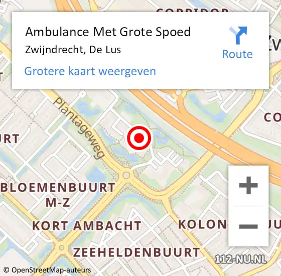 Locatie op kaart van de 112 melding: Ambulance Met Grote Spoed Naar Zwijndrecht, De Lus op 10 september 2018 14:40