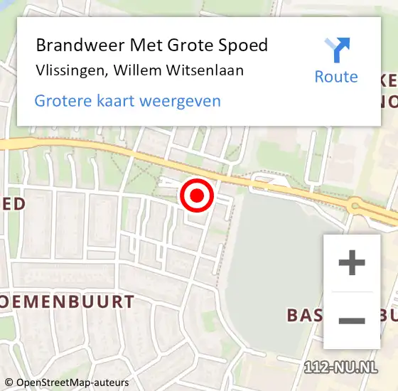 Locatie op kaart van de 112 melding: Brandweer Met Grote Spoed Naar Vlissingen, Willem Witsenlaan op 10 september 2018 18:18
