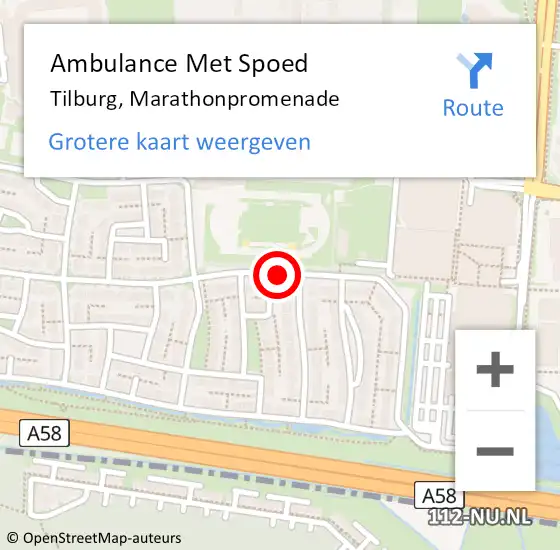 Locatie op kaart van de 112 melding: Ambulance Met Spoed Naar Tilburg, Marathonpromenade op 10 september 2018 18:52