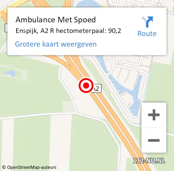 Locatie op kaart van de 112 melding: Ambulance Met Spoed Naar Enspijk, A2 R hectometerpaal: 88,6 op 10 september 2018 19:09