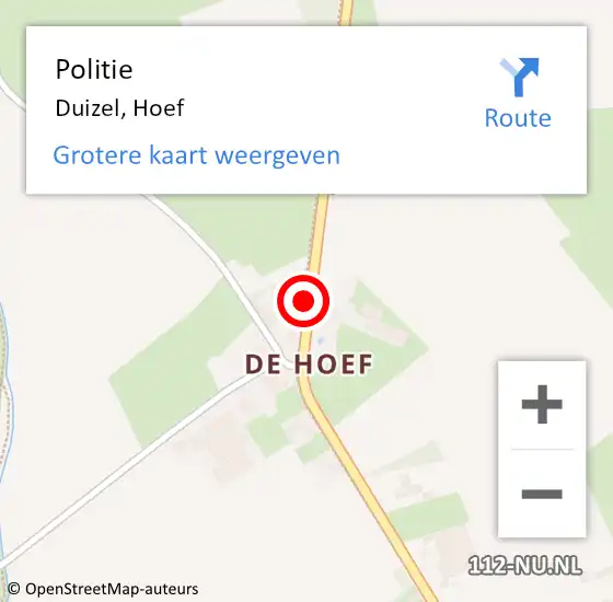 Locatie op kaart van de 112 melding: Politie Duizel, Hoef op 10 september 2018 21:23