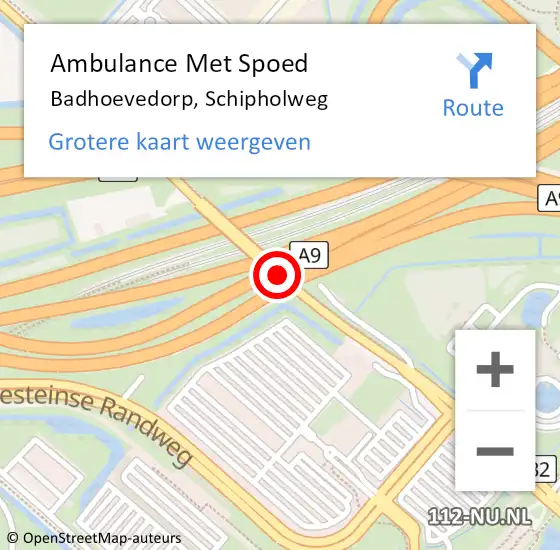 Locatie op kaart van de 112 melding: Ambulance Met Spoed Naar Badhoevedorp, Schipholweg op 10 september 2018 23:01