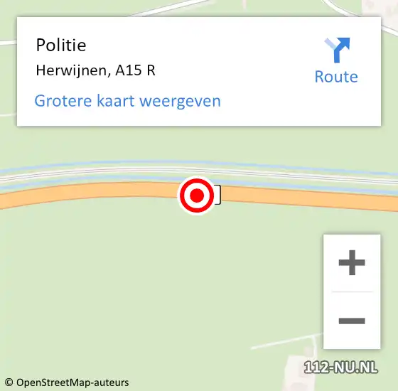 Locatie op kaart van de 112 melding: Politie Herwijnen, A15 R op 11 september 2018 01:05