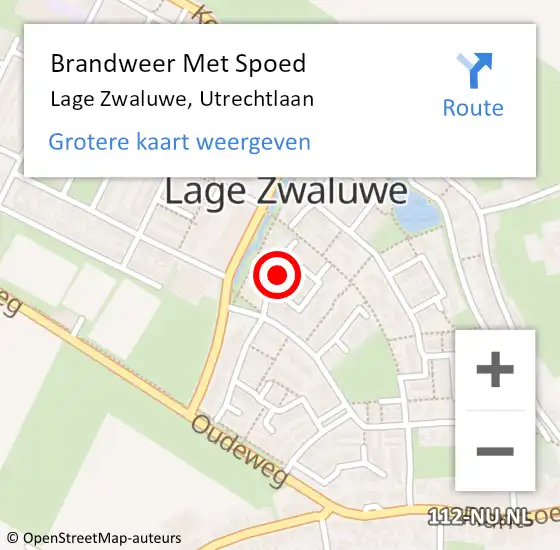 Locatie op kaart van de 112 melding: Brandweer Met Spoed Naar Lage Zwaluwe, Utrechtlaan op 11 september 2018 07:23
