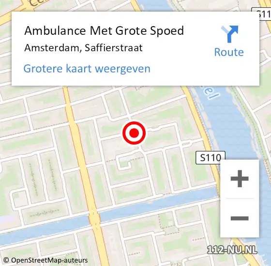 Locatie op kaart van de 112 melding: Ambulance Met Grote Spoed Naar Amsterdam, Saffierstraat op 11 september 2018 09:49