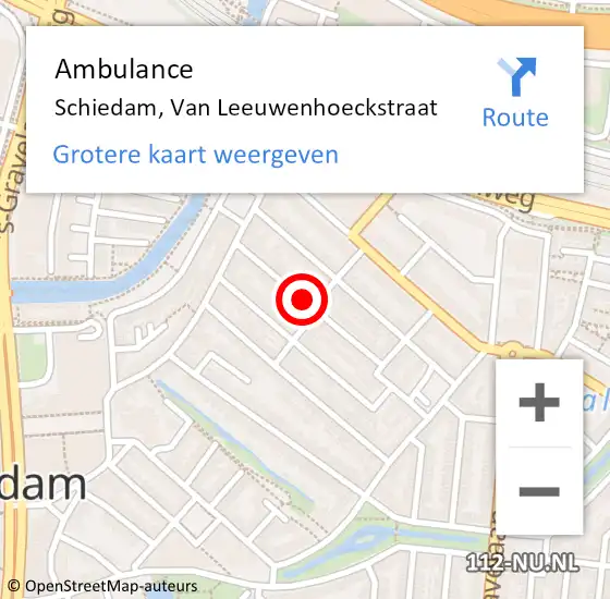 Locatie op kaart van de 112 melding: Ambulance Schiedam, Van Leeuwenhoeckstraat op 11 september 2018 10:16