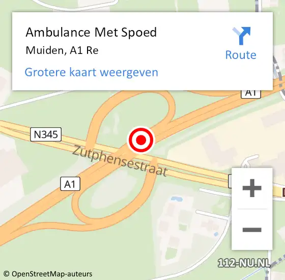 Locatie op kaart van de 112 melding: Ambulance Met Spoed Naar Muiden, A1 Re op 11 september 2018 11:27