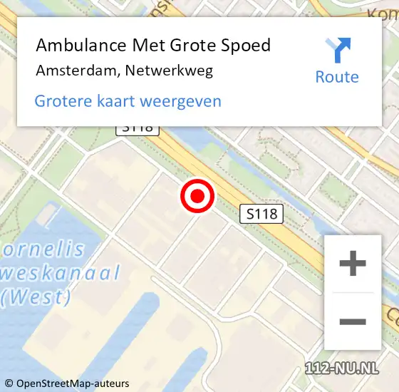 Locatie op kaart van de 112 melding: Ambulance Met Grote Spoed Naar Amsterdam, Netwerkweg op 11 september 2018 12:00