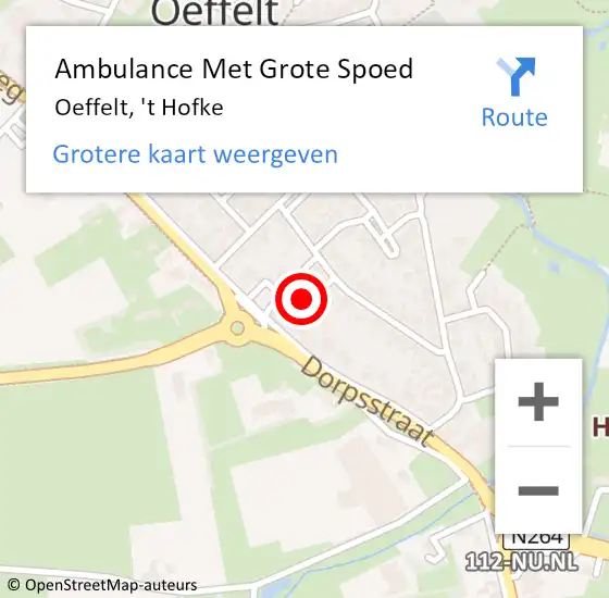 Locatie op kaart van de 112 melding: Ambulance Met Grote Spoed Naar Oeffelt, 't Hofke op 11 september 2018 16:05