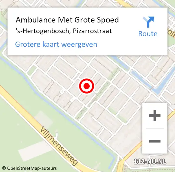 Locatie op kaart van de 112 melding: Ambulance Met Grote Spoed Naar 's-Hertogenbosch, Pizarrostraat op 11 september 2018 16:49