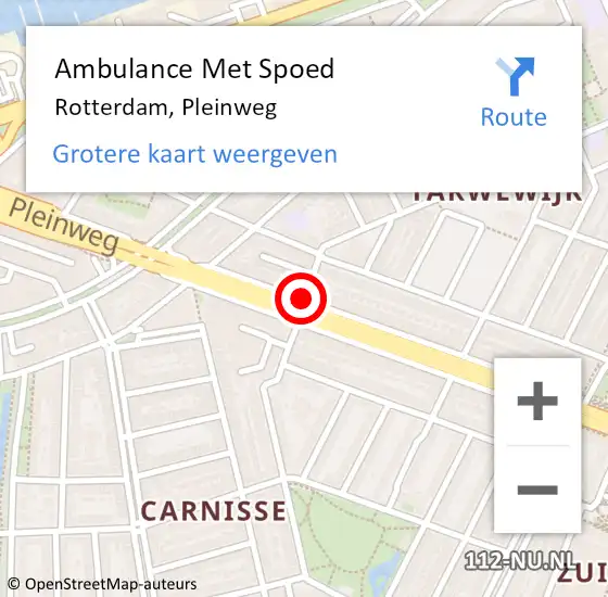 Locatie op kaart van de 112 melding: Ambulance Met Spoed Naar Rotterdam, Pleinweg op 11 september 2018 18:19