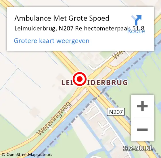 Locatie op kaart van de 112 melding: Ambulance Met Grote Spoed Naar Leimuiderbrug, N207 Re hectometerpaal: 51,8 op 11 september 2018 21:47