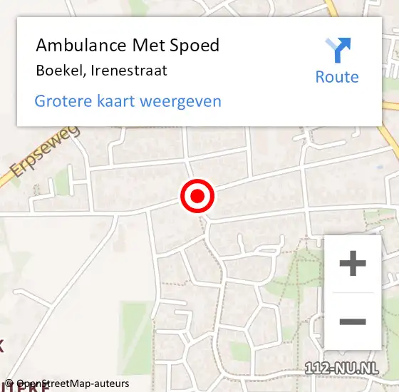 Locatie op kaart van de 112 melding: Ambulance Met Spoed Naar Boekel, Irenestraat op 11 september 2018 23:41