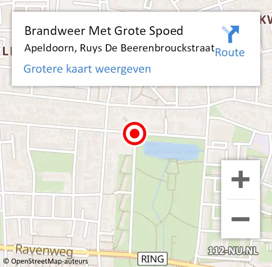 Locatie op kaart van de 112 melding: Brandweer Met Grote Spoed Naar Apeldoorn, Ruys De Beerenbrouckstraat op 12 september 2018 10:49