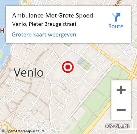 Locatie op kaart van de 112 melding: Ambulance Met Grote Spoed Naar Venlo, Pieter Breugelstraat op 8 maart 2014 20:36