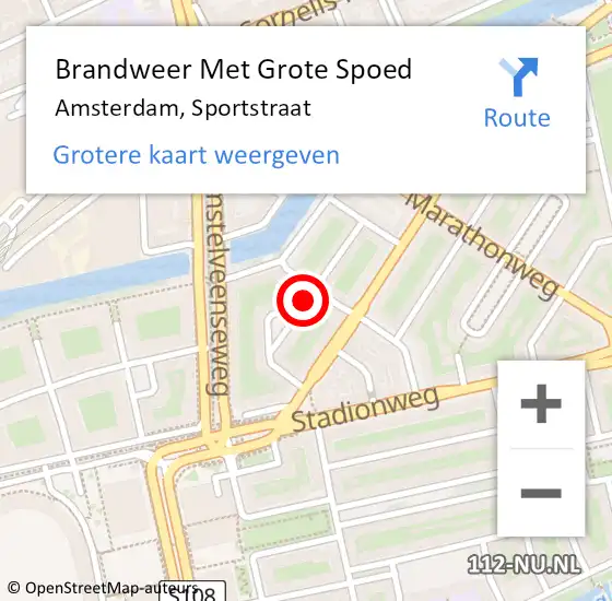 Locatie op kaart van de 112 melding: Brandweer Met Grote Spoed Naar Amsterdam, Sportstraat op 12 september 2018 12:23