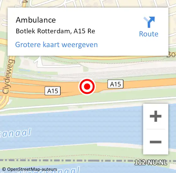 Locatie op kaart van de 112 melding: Ambulance Botlek Rotterdam, A15 Re op 12 september 2018 17:32