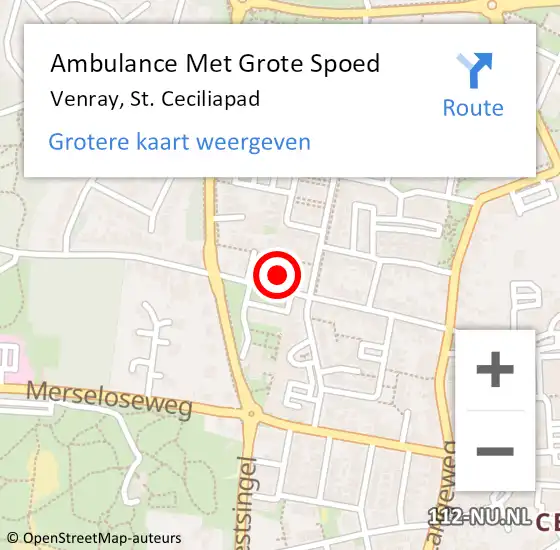 Locatie op kaart van de 112 melding: Ambulance Met Grote Spoed Naar Venray, St. Ceciliapad op 12 september 2018 19:15