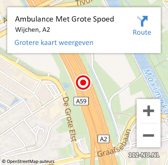 Locatie op kaart van de 112 melding: Ambulance Met Grote Spoed Naar Wijchen, A2 op 13 september 2018 02:15