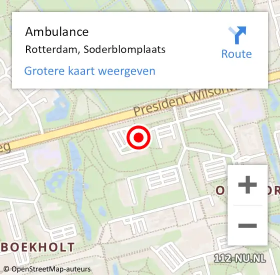 Locatie op kaart van de 112 melding: Ambulance Rotterdam, Soderblomplaats op 13 september 2018 03:33