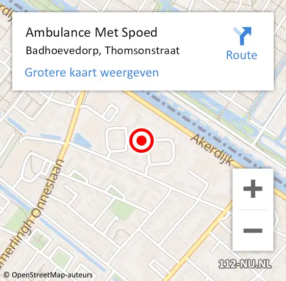 Locatie op kaart van de 112 melding: Ambulance Met Spoed Naar Badhoevedorp, Thomsonstraat op 13 september 2018 07:14