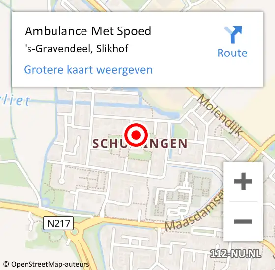 Locatie op kaart van de 112 melding: Ambulance Met Spoed Naar 's-Gravendeel, Slikhof op 13 september 2018 07:44