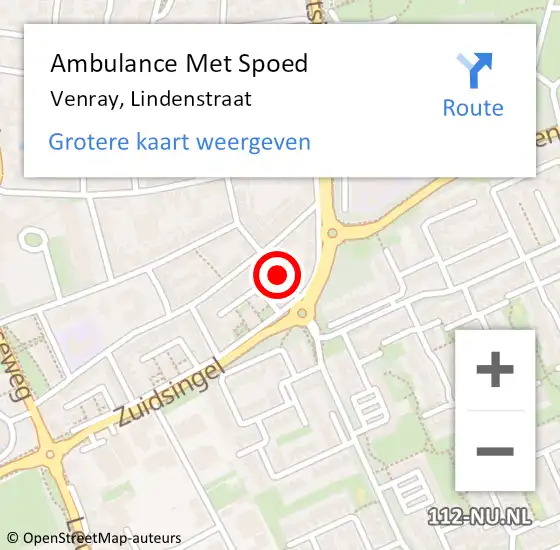 Locatie op kaart van de 112 melding: Ambulance Met Spoed Naar Venray, Lindenstraat op 13 september 2018 10:17
