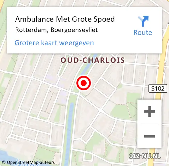 Locatie op kaart van de 112 melding: Ambulance Met Grote Spoed Naar Rotterdam, Boergoensevliet op 13 september 2018 15:55