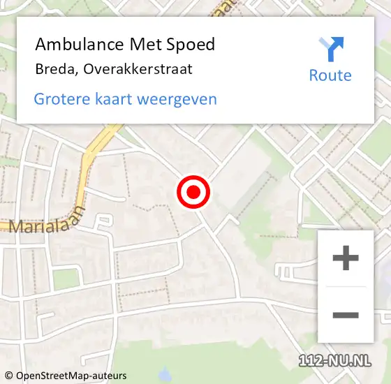 Locatie op kaart van de 112 melding: Ambulance Met Spoed Naar Breda, Overakkerstraat op 13 september 2018 16:53