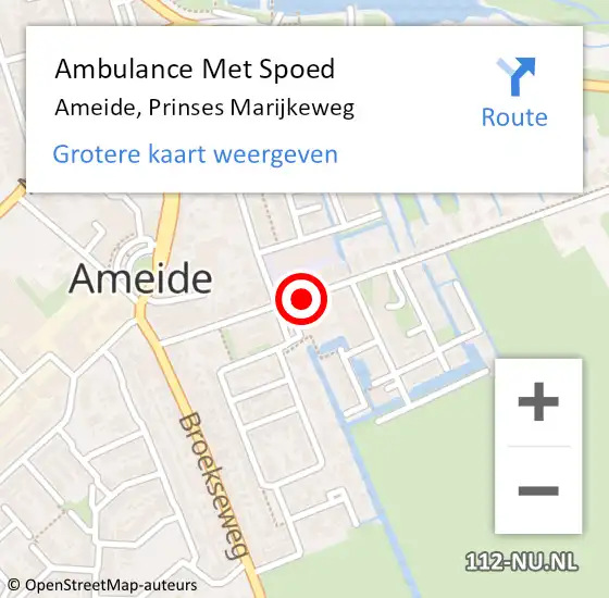 Locatie op kaart van de 112 melding: Ambulance Met Spoed Naar Ameide, Prinses Marijkeweg op 14 september 2018 12:24