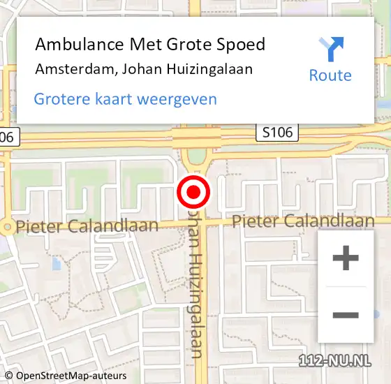 Locatie op kaart van de 112 melding: Ambulance Met Grote Spoed Naar Amsterdam, Johan Huizingalaan op 14 september 2018 13:45