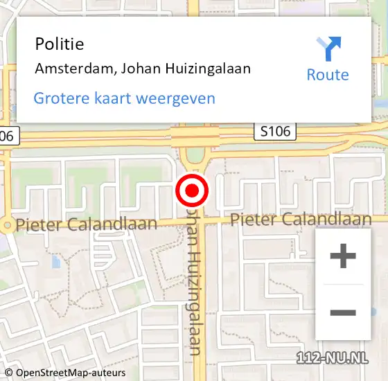 Locatie op kaart van de 112 melding: Politie Amsterdam, Johan Huizingalaan op 14 september 2018 13:55