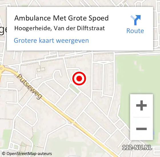 Locatie op kaart van de 112 melding: Ambulance Met Grote Spoed Naar Hoogerheide, Van der Dilftstraat op 14 september 2018 15:31