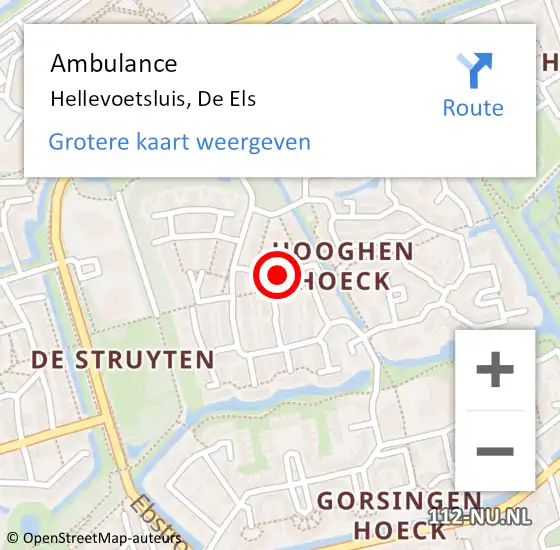 Locatie op kaart van de 112 melding: Ambulance Hellevoetsluis, De Els op 14 september 2018 16:17