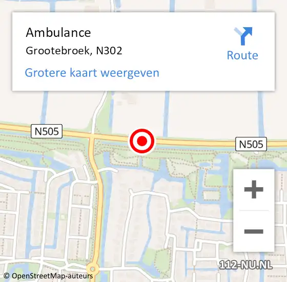 Locatie op kaart van de 112 melding: Ambulance Grootebroek, N302 op 14 september 2018 18:23