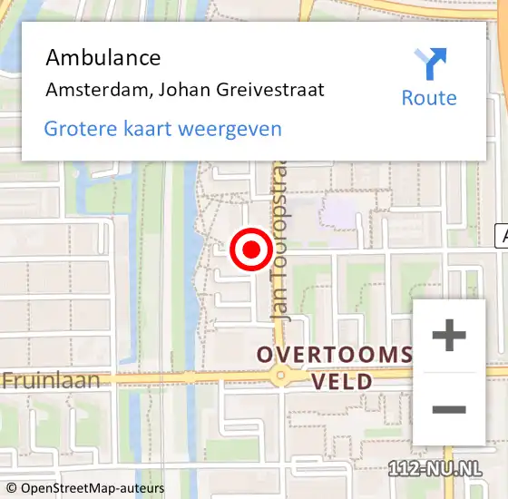 Locatie op kaart van de 112 melding: Ambulance Amsterdam, Johan Greivestraat op 14 september 2018 20:17