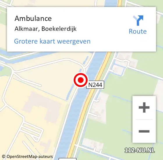 Locatie op kaart van de 112 melding: Ambulance Alkmaar, Boekelerdijk op 14 september 2018 20:39
